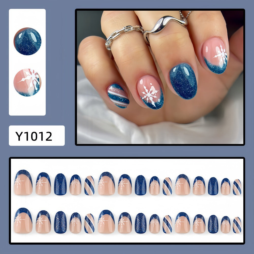 Artificial nails with sparkling blue and floral design Stornfield