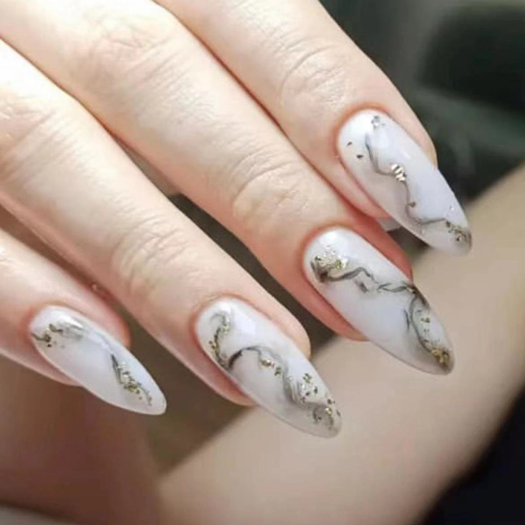 Marbled Design Elegant Stiletto Press-On Nails Stornfield