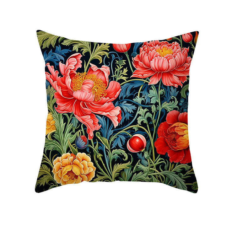 Vintage Botanical Tapestry-Style Cotton-Linen Square Throw Pillow Cover