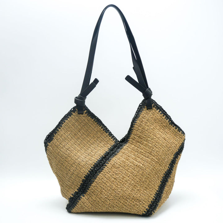 Braided Natural Material Handbag with Black Drawstring Stornfield