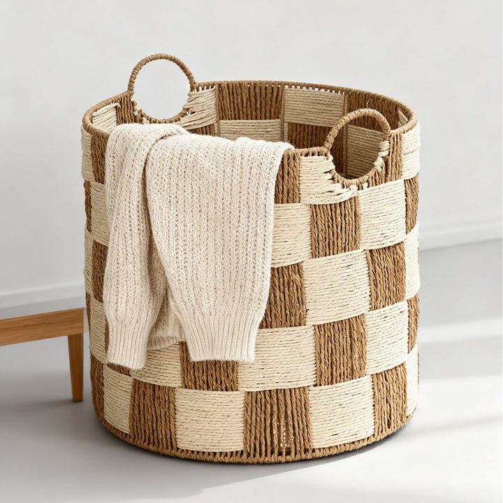 Handcrafted storage basket with carry handles Stornfield