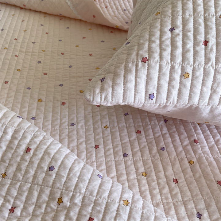 Quilted Cotton Mattress Pad and Pillowcase Set with Mini Dot Embroidery