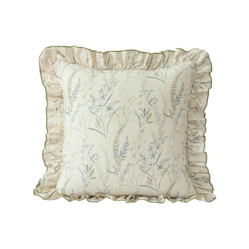 Decorative cushion with ruffles and botanical linen pattern Stornfield