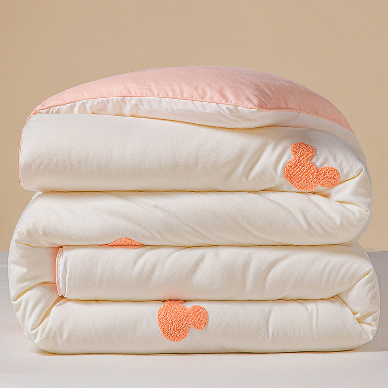 Plush Reversible Embroidered Comforter with Chenille Heart Appliqué
