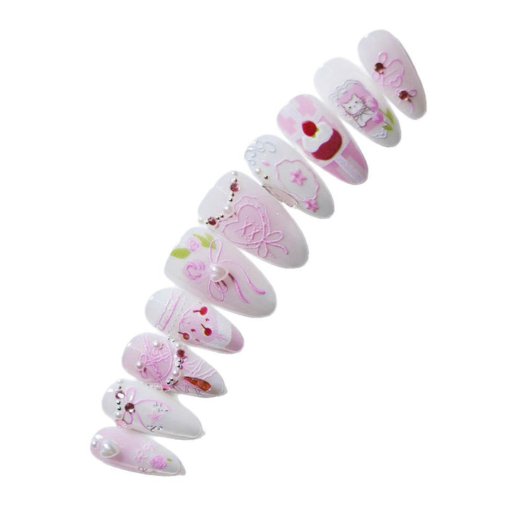 Artistic Heart-Embellished Press-On Nail Set Stornfield