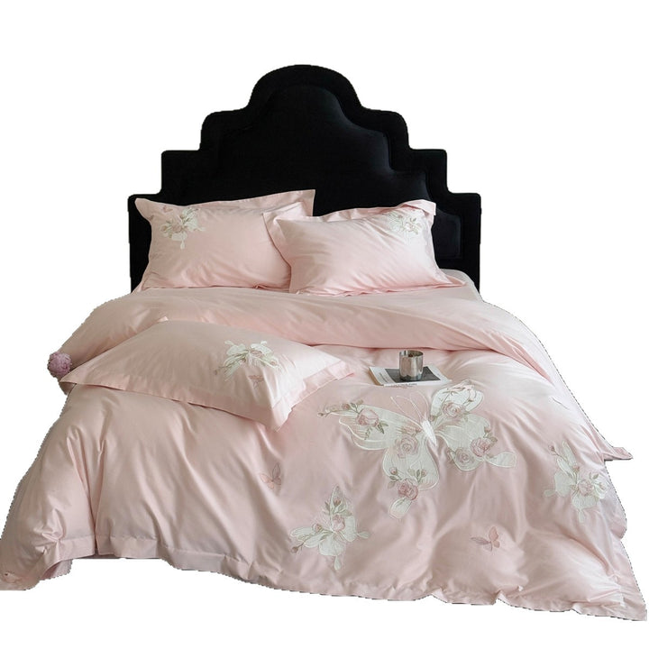 Embroidered Butterfly Cotton-Sateen Duvet Cover Set with Delicate Floral Stitching