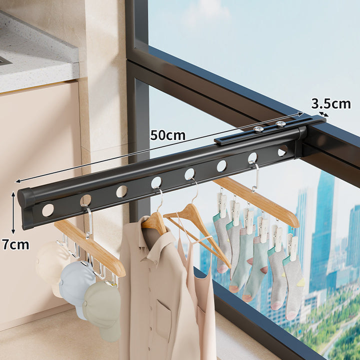 Window-Clamp Extendable Drying Rail with Sliding Track and Multi-Hole Hanger Bar