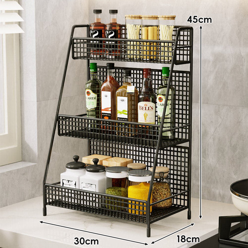 Three-Tier Mesh Countertop Kitchen Organizer Rack for Bottles and Spices