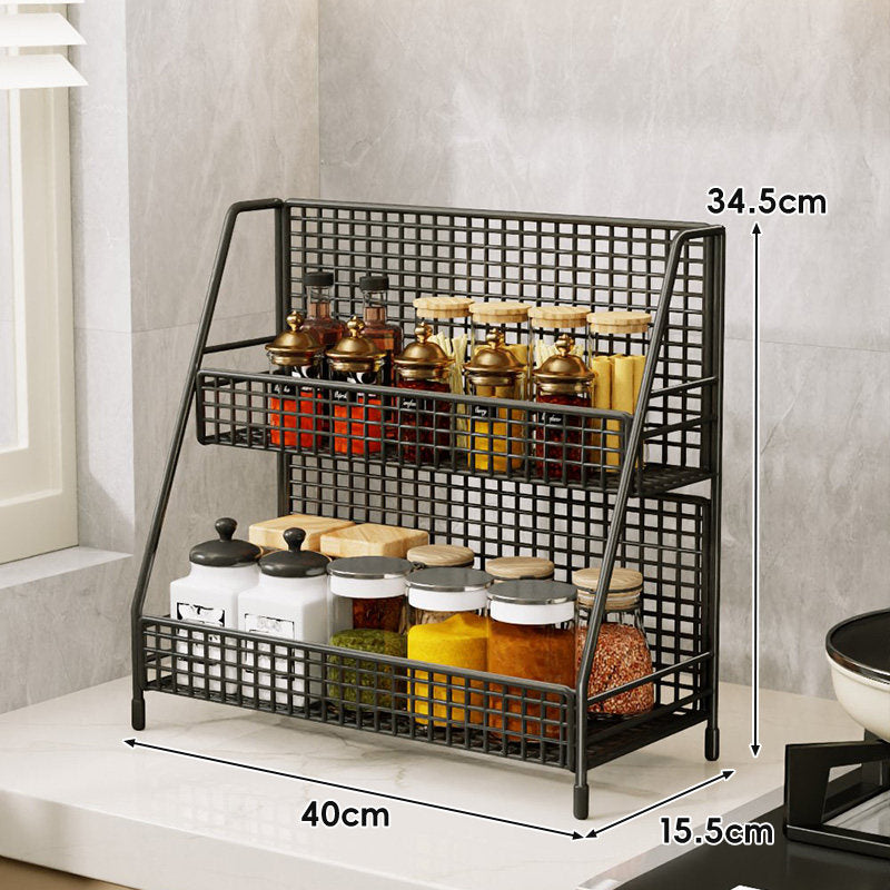Three-Tier Mesh Countertop Kitchen Organizer Rack for Bottles and Spices