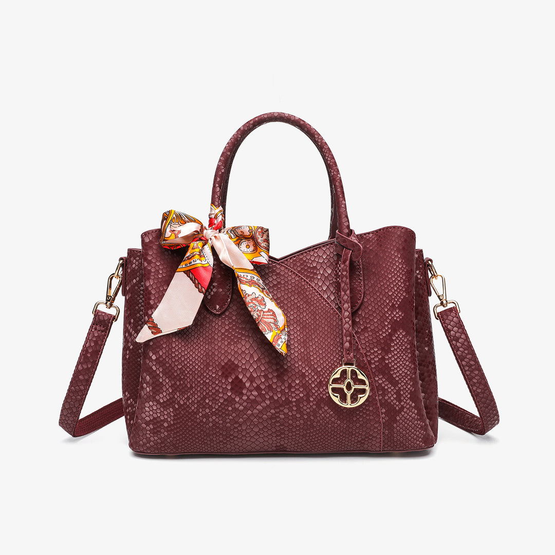Textured Faux Leather Handbag with Decorative Scarf