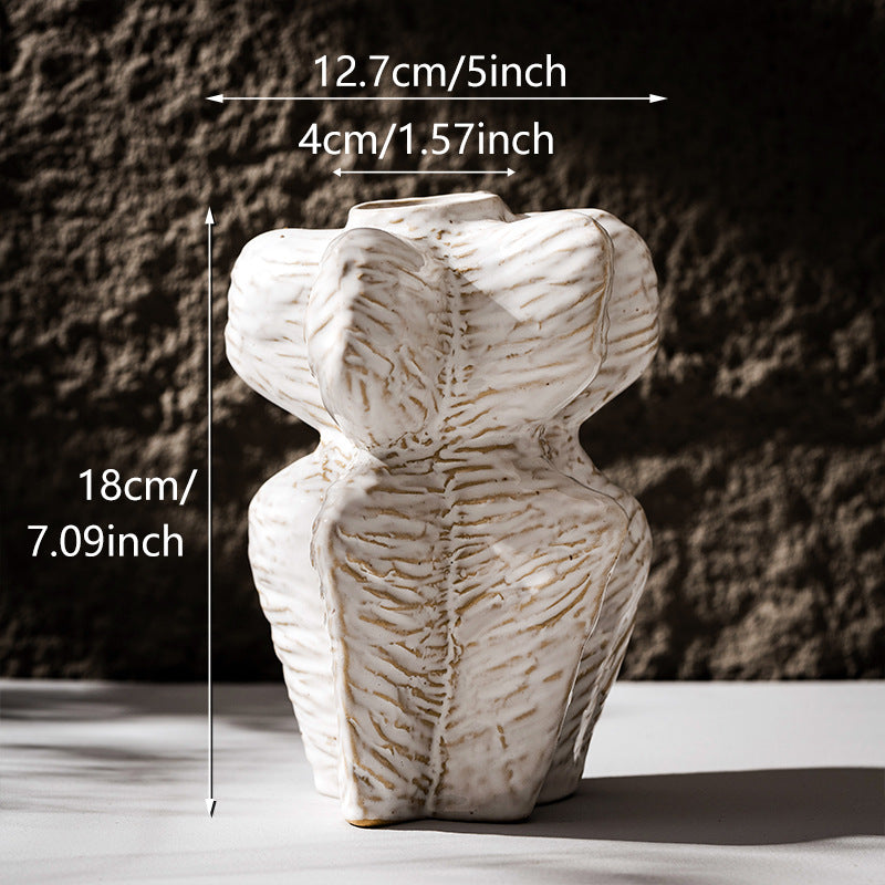 Ceramic Sculptural Torso Vase with Textured Glaze and Narrow Neck