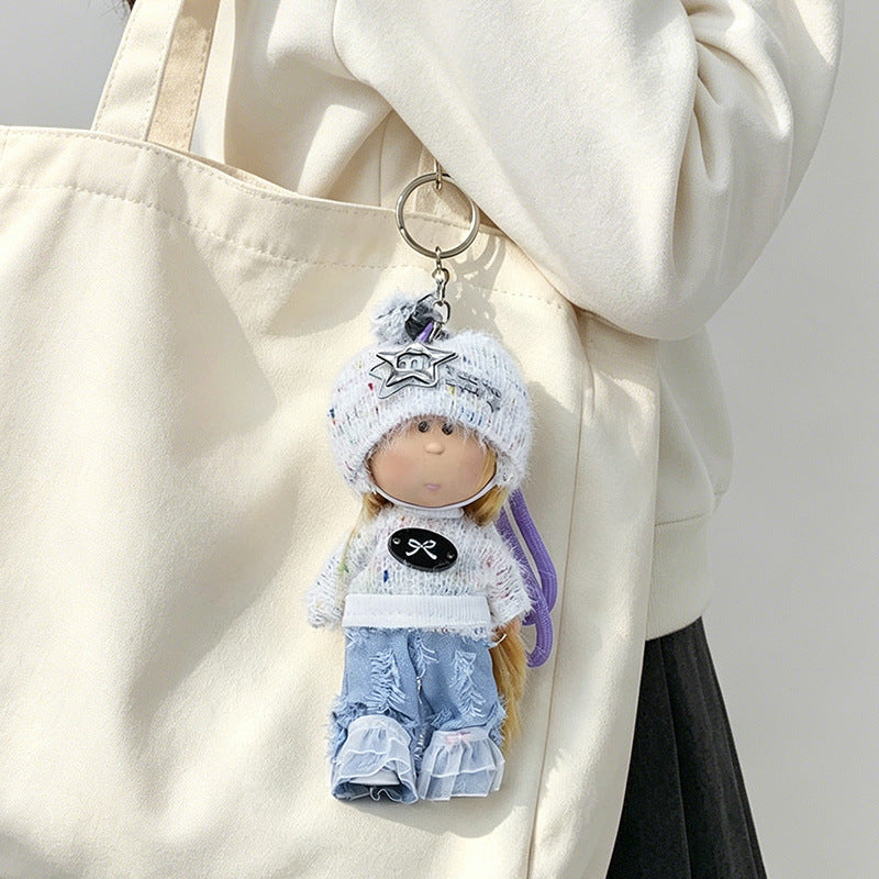 Hooded Doll Bag Charm Keychain with Denim Outfit & Loop Strap Stornfield