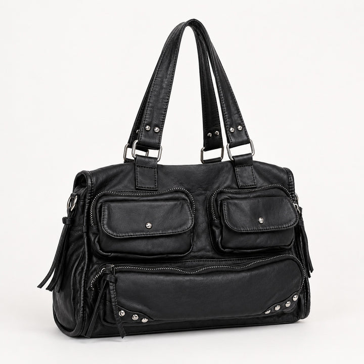 Multi-Pocket Leather Satchel Bag