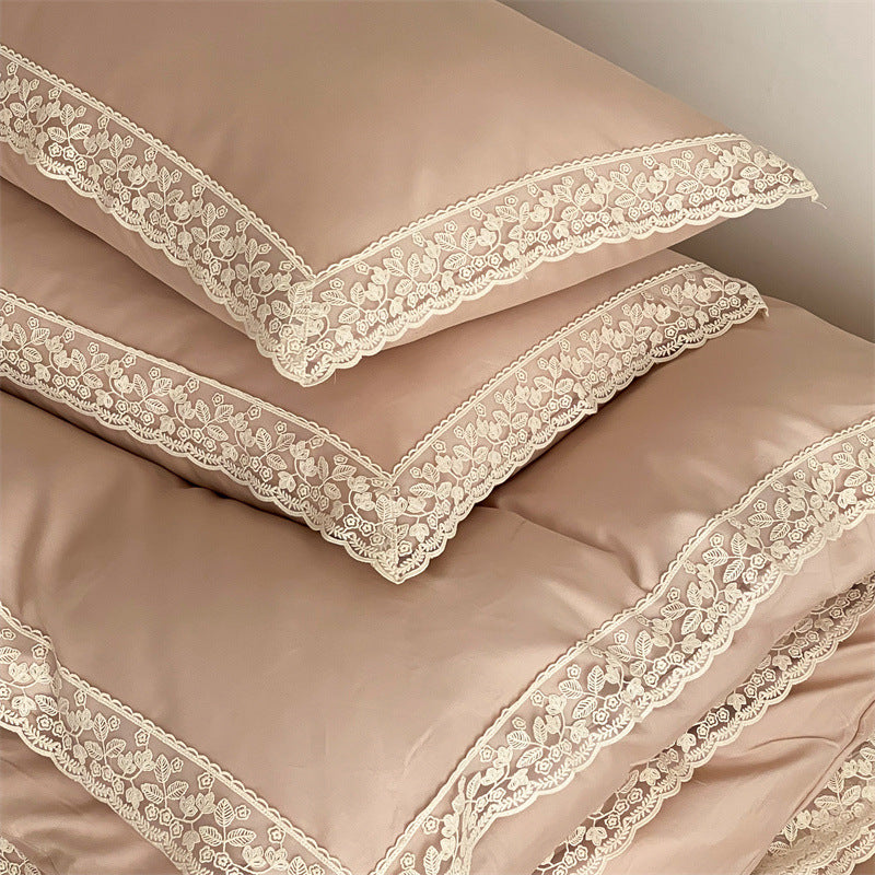 Luxurious satin bedding set with fine lace trim