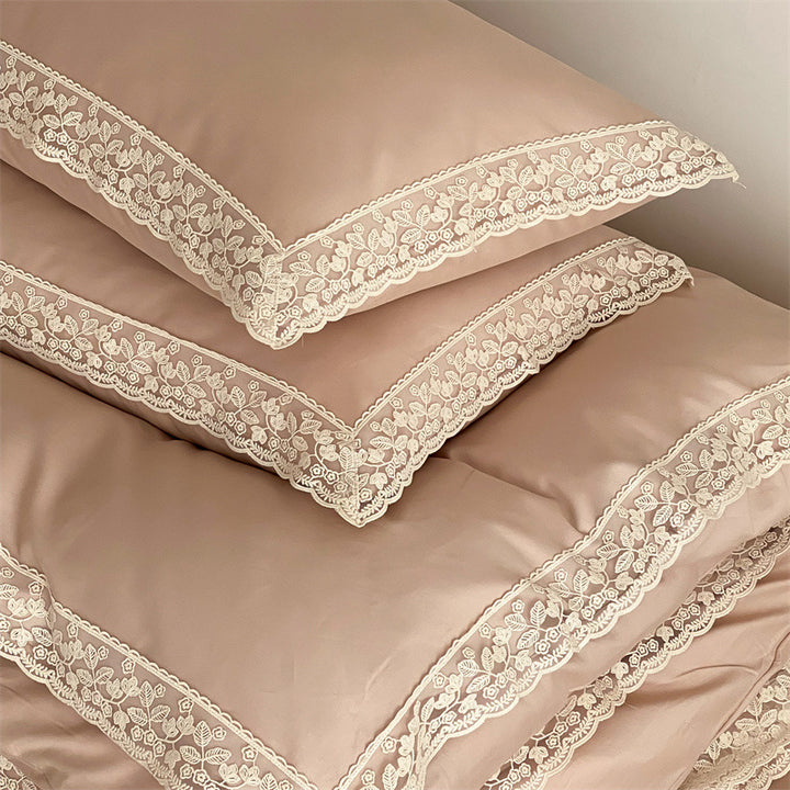 Luxurious satin bedding set with fine lace trim