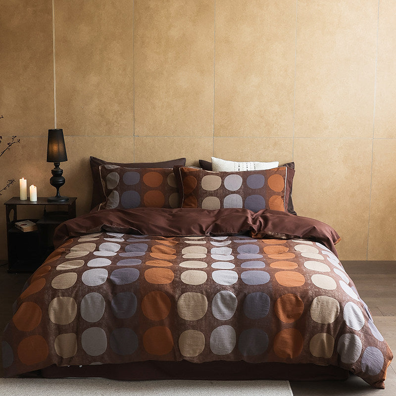 Reversible Geometric Dot Cotton-Linen Duvet Cover Set with Deep-Pocket Shams