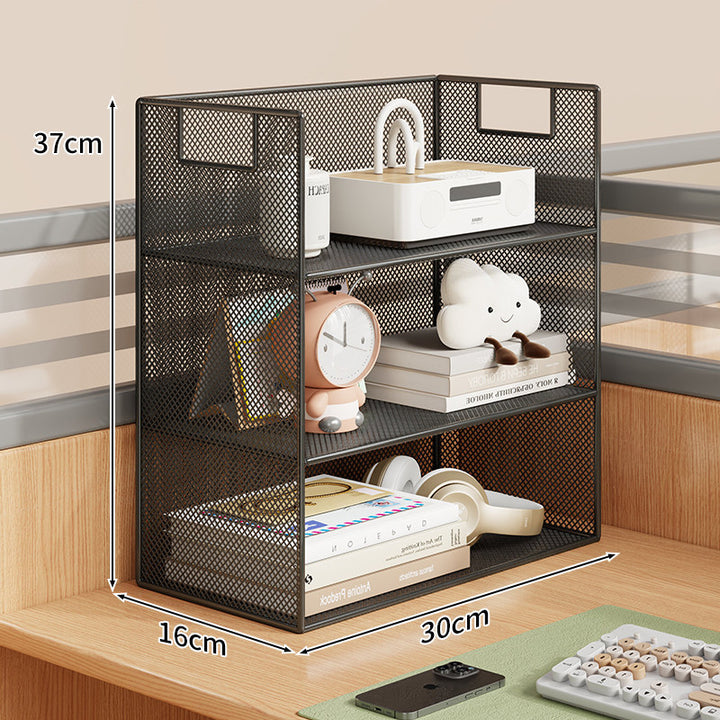 Mesh Desktop Open-Shelf Organizer with Integrated Handles and Dividers
