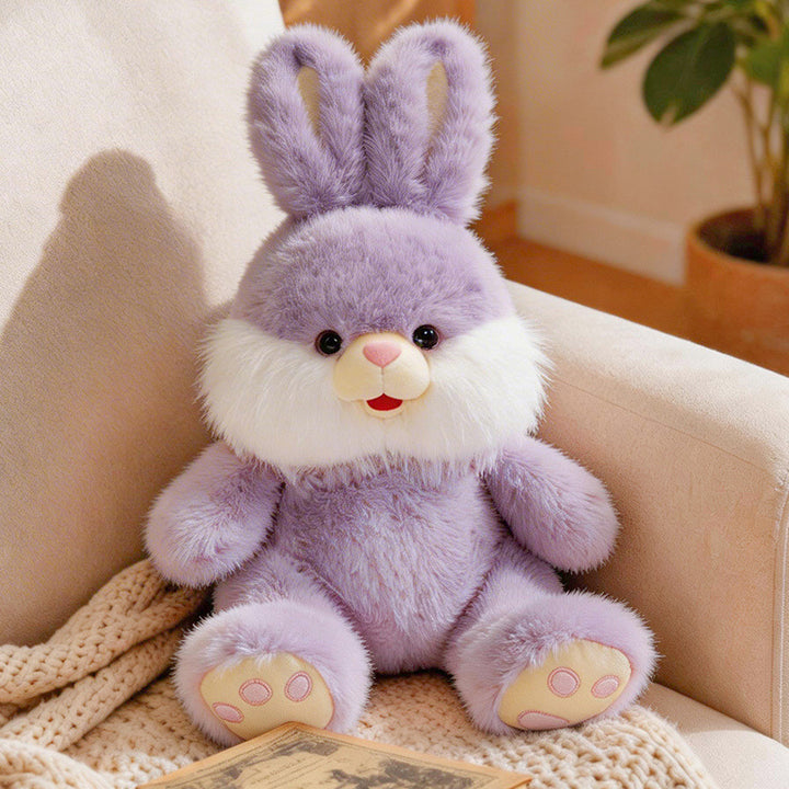 Plush Bunny Sitting Cuddle Companion with Fluffy Cheek Ruffs & Embroidered Paw Pads Stornfield