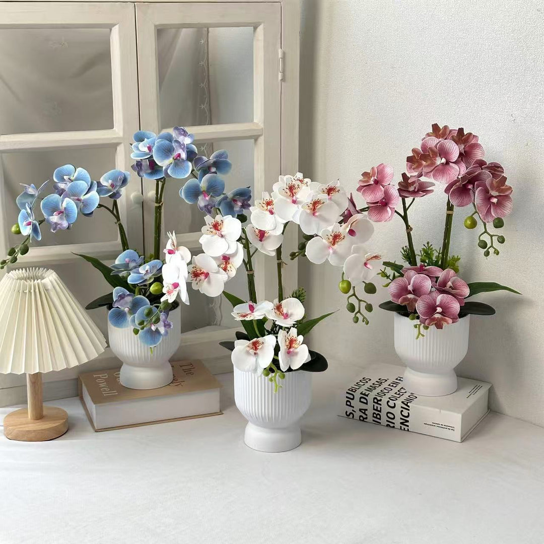 Lifelike Orchid Plant Arrangement for Tabletop Decor