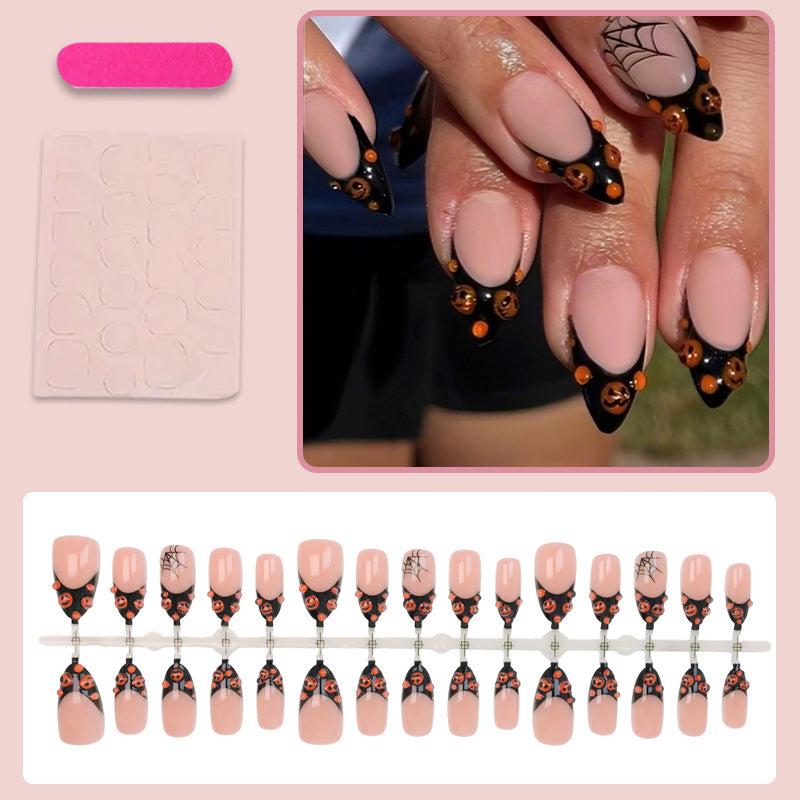 Halloween Art Nail Set with Creative Pumpkin and Spider Designs Stornfield