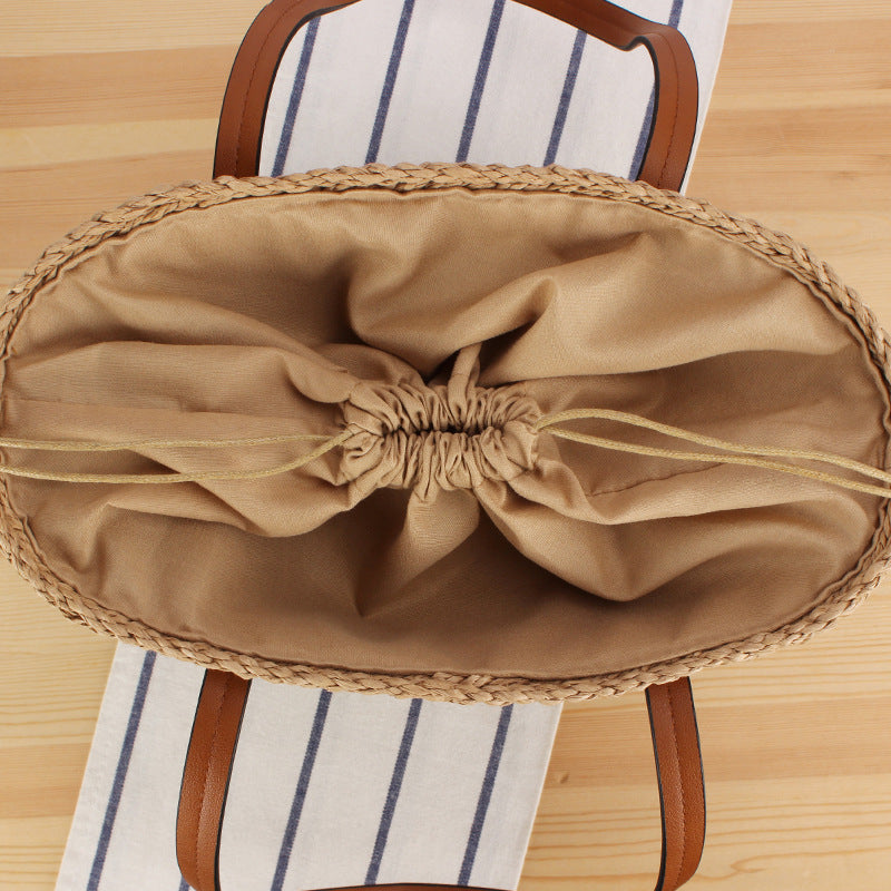 Handbag Made of Natural Wicker with Leather Handles Stornfield