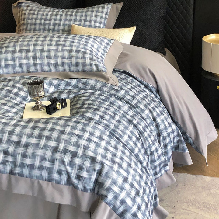 Brushed-Brushstroke Reversible Duvet Cover Set with Contrast Flange