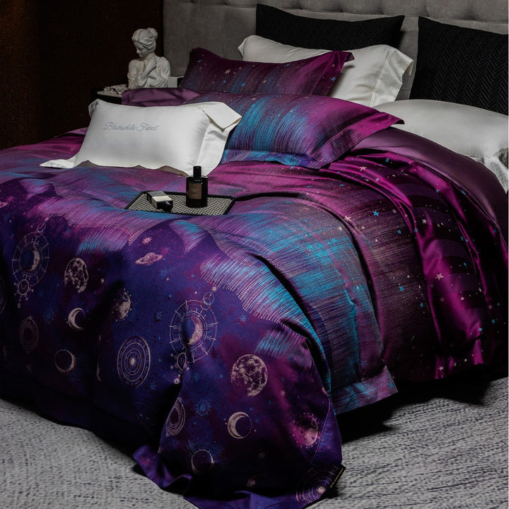 Gradient Jacquard Satin Duvet Cover Set with Floral Embossed Motif and Pillow Shams