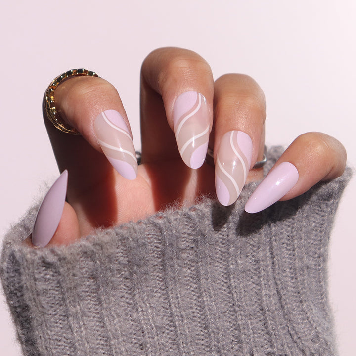 Elegant Stiletto Press-On Nails with Artistic Swirl Design Stornfield