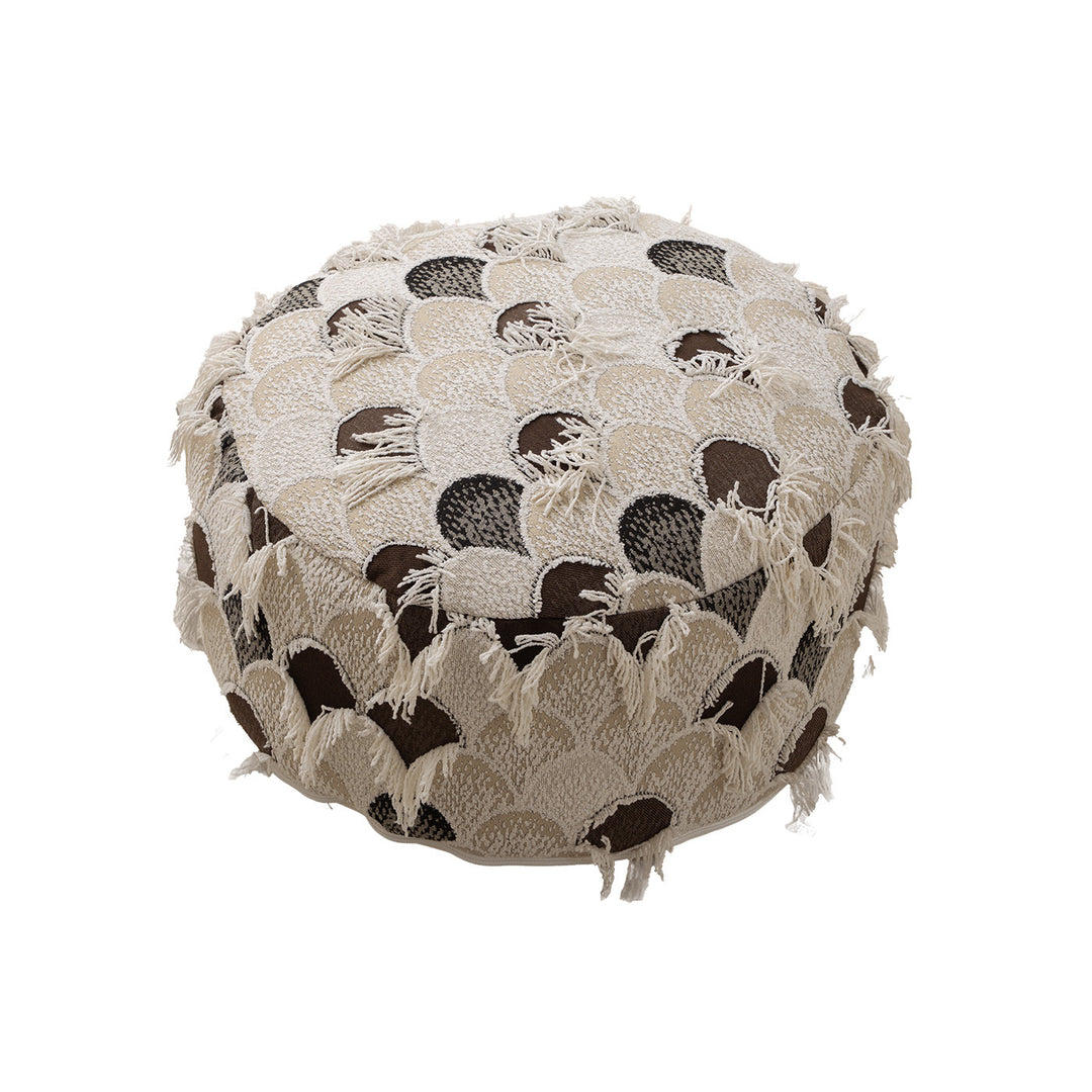 Beef woven seat pouf with boho tassels and textured tufted surface