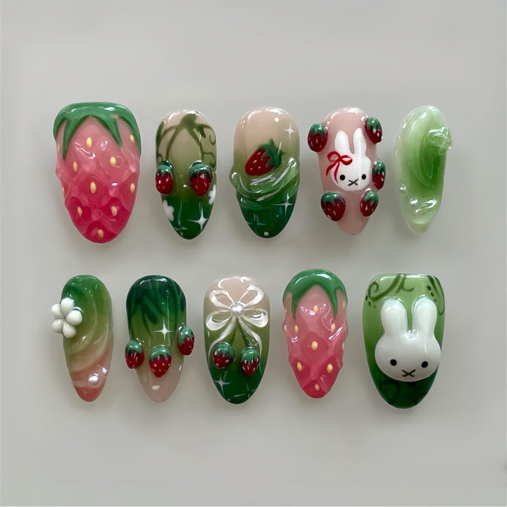 Creative Strawberry-Themed Press-On Nails Stornfield