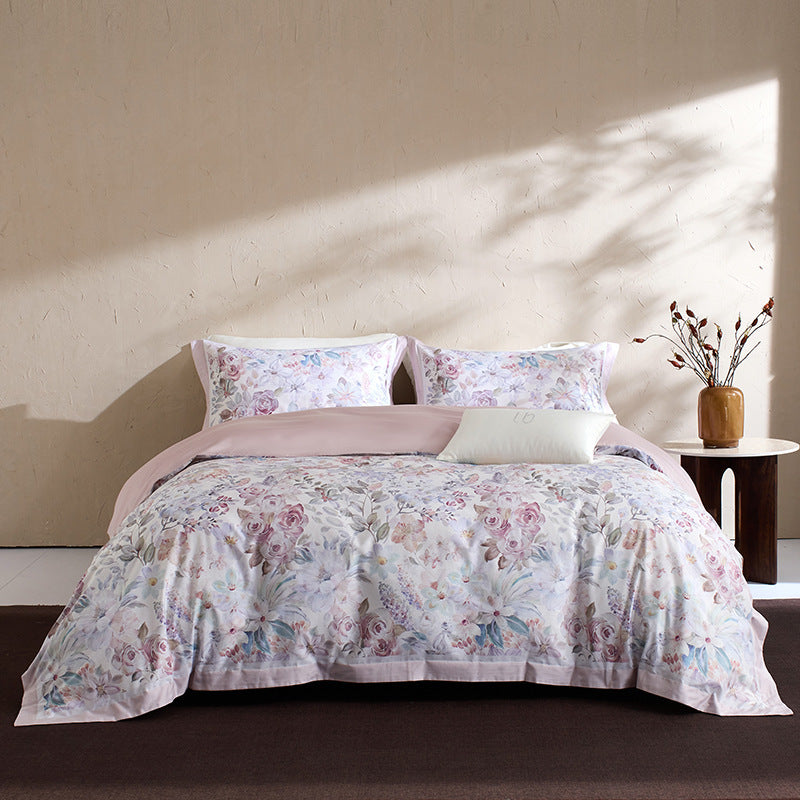 Botanical Vintage Meadow Print Cotton Duvet Cover Set with Sateen Reverse & Matching Shams