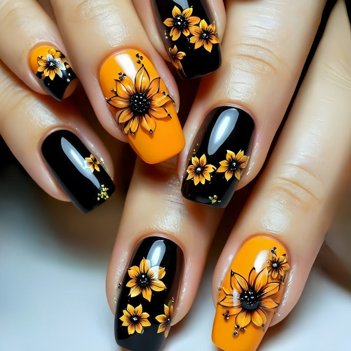 Artificial nails in floral design with sunflower motif Stornfield