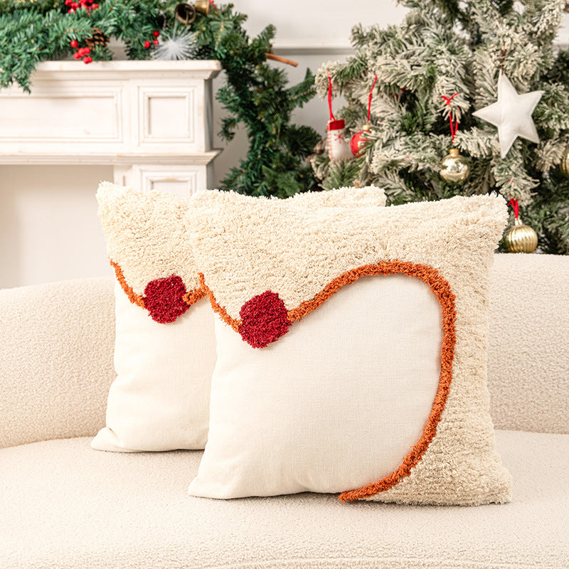 Christmas Lumbar Decorative Throw Pillow Set with Tufted Holiday Ornament and Pom Accent