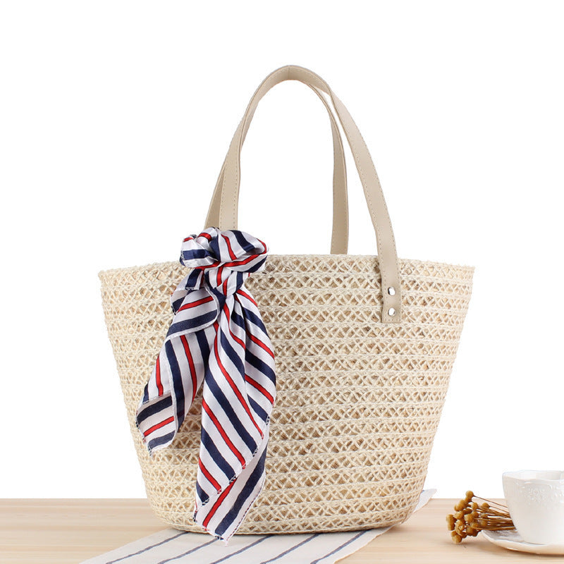 Woven Material Beach Bag with Elegant Bow Decoration Stornfield