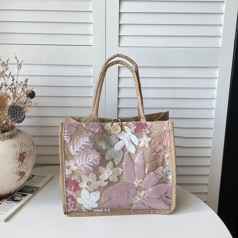 Embroidered Sequined Tote Bag