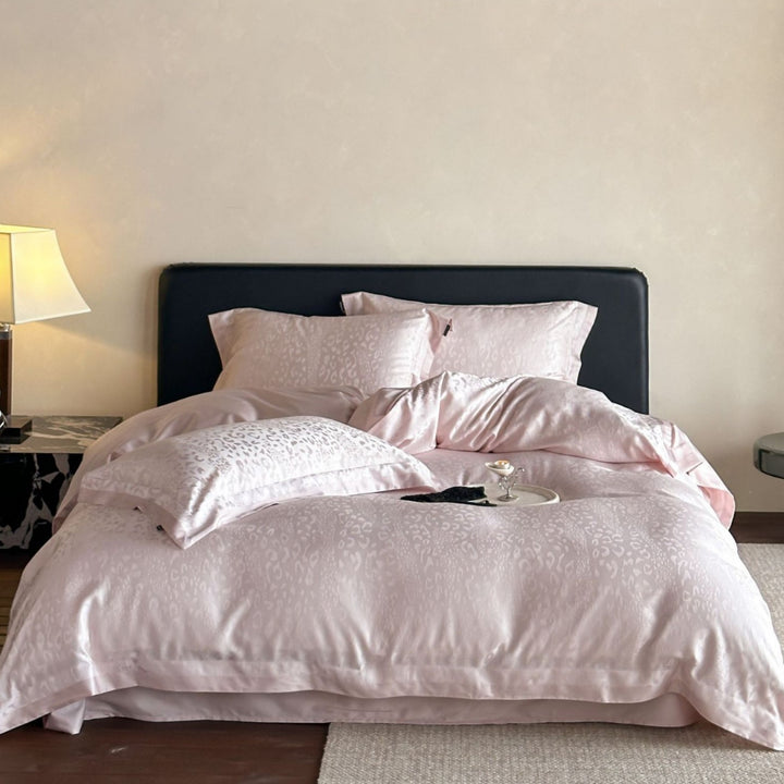 Silky Sateen Jacquard Duvet Cover Bedding Set with Envelope Pillow Shams