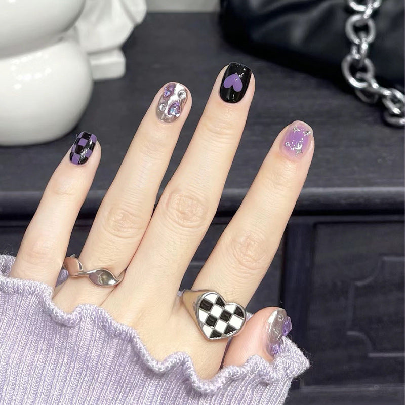 Artistic Press-On Nail Set with Heart and Star Designs Stornfield 1789389240