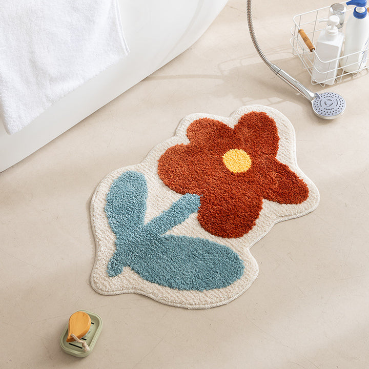 Hand-tufted floral contour rug with high pile and anti-slip