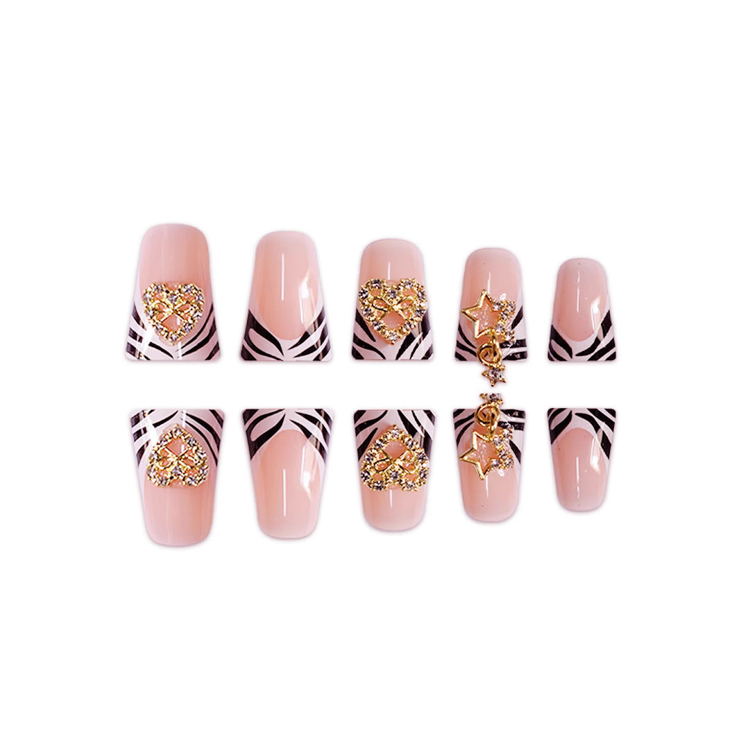 Decorative Rhinestone and Zebra Pattern Press-On Nails Stornfield