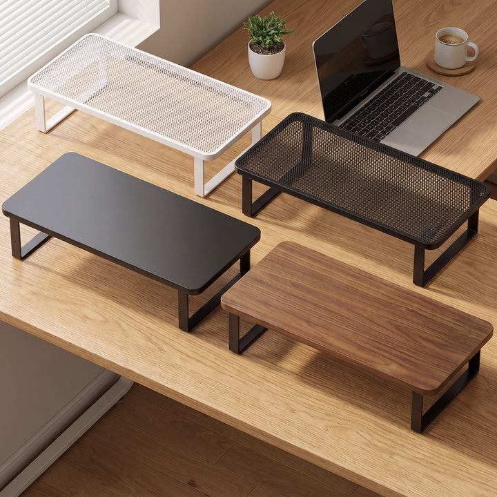 Metal Mesh Laptop and Monitor Riser Stand with Elevated Shelf and Under-Desk Storage