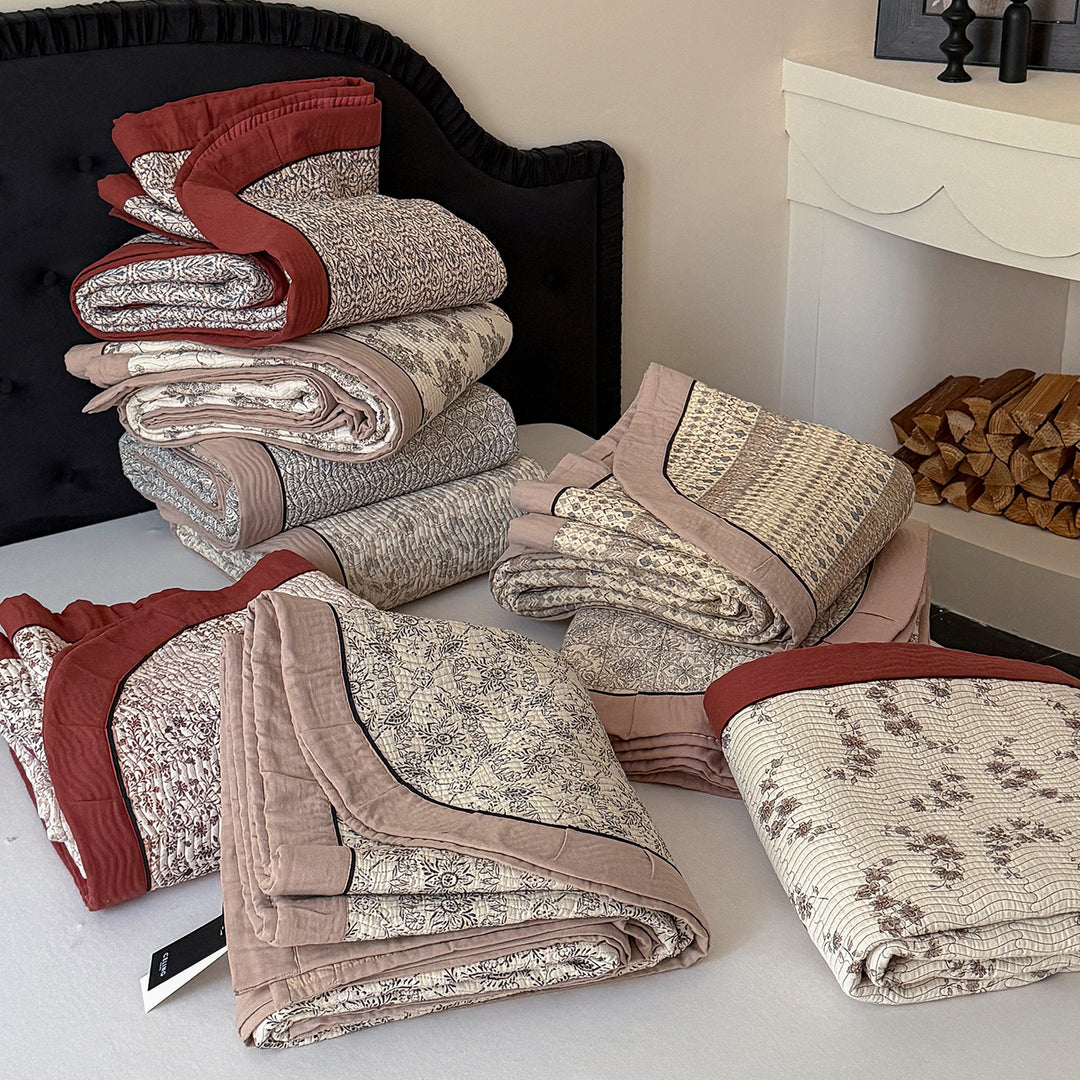 Patterned Quilted Reversible Duvet Cover Set with Button Closure and Piped Edge