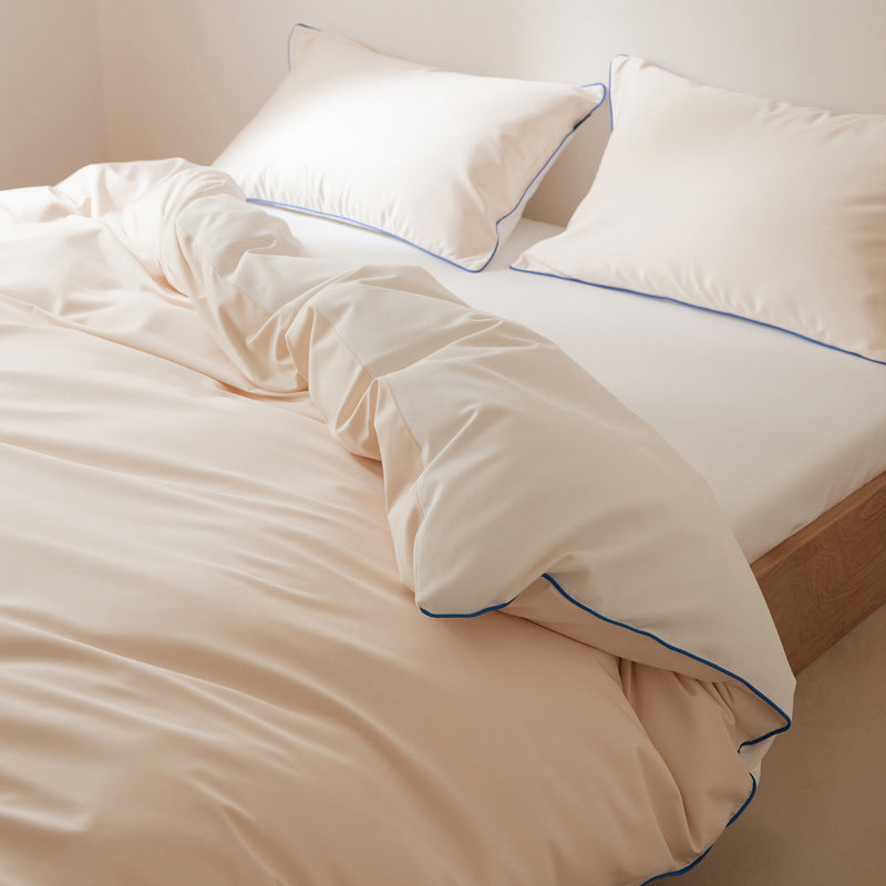 Cotton satin bedding set with fine contrast piping