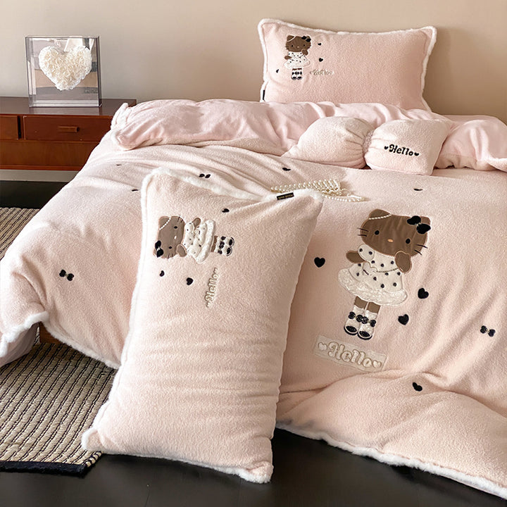 cozy plush bedding set with bear embroidery