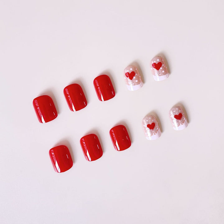 Artificial nail set with romantic heart and glitter motifs Stornfield