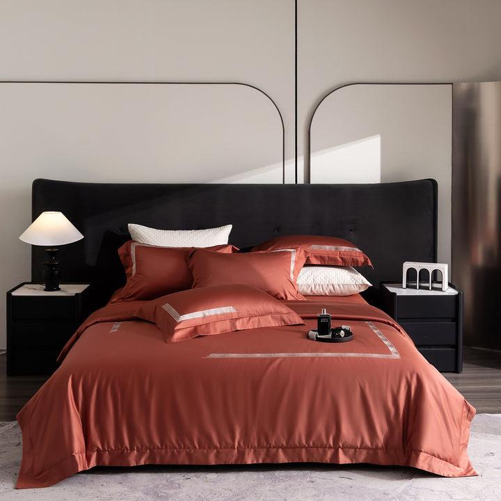 Luxury Egyptian Cotton Sateen Bedding Set with Embroidered Border