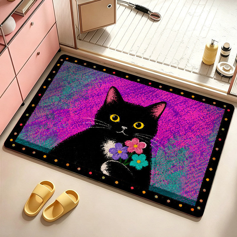 Artistic Cat-Themed Bath Mat