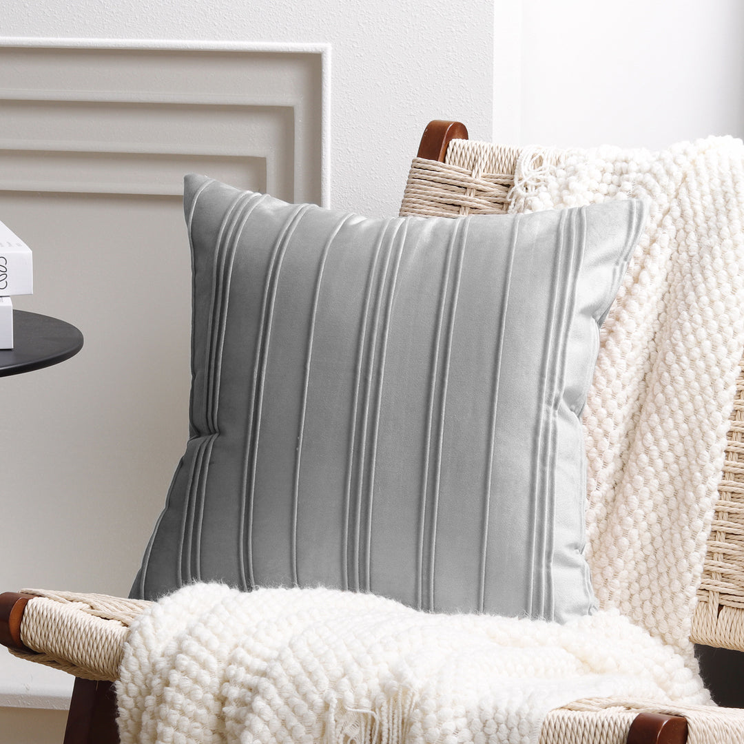 Luxury Velvet Vertical Pintuck Square Throw Pillow Cover
