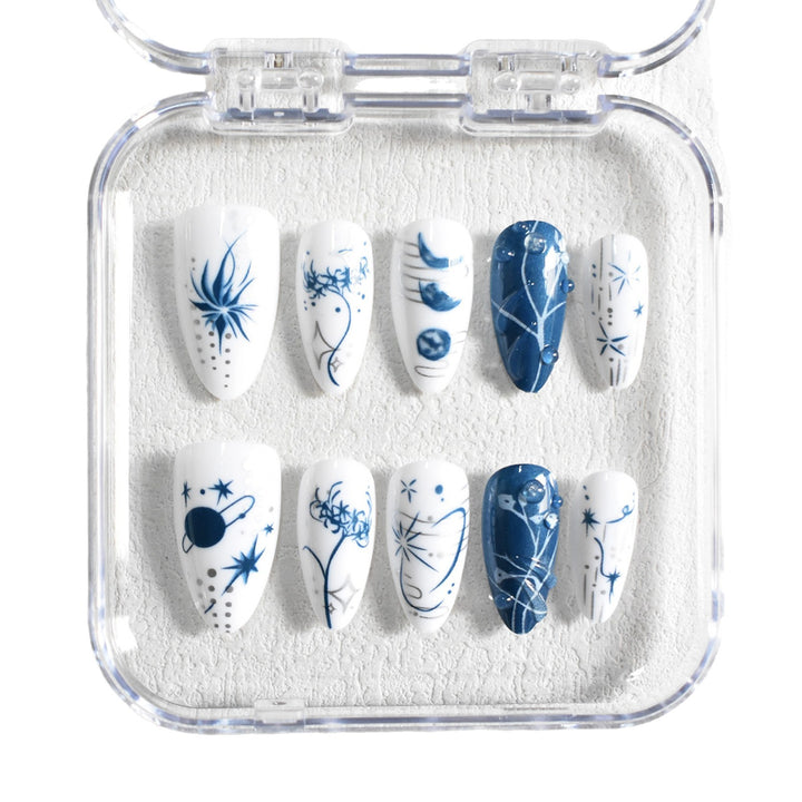 Artistic Long Stiletto Press-On Nails with Decorative Accents Stornfield