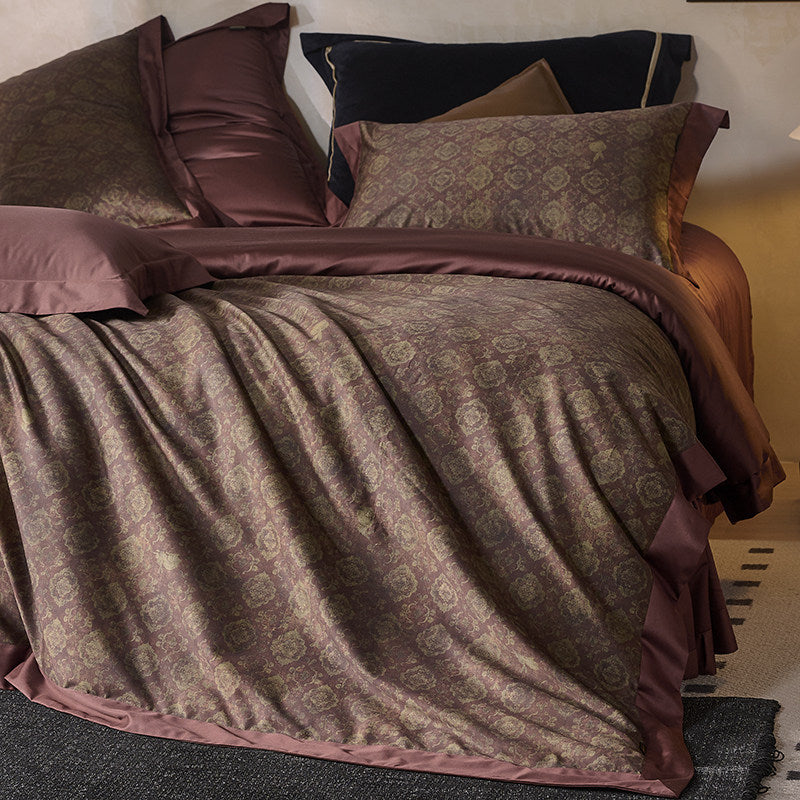 Reversible Sateen Medallion Duvet Cover Set with Hidden Closure