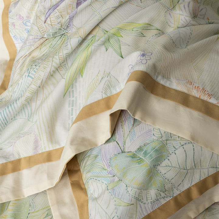 Botanical Cotton Sateen Duvet Cover Bedding Set with Contrast Border and Envelope Closure